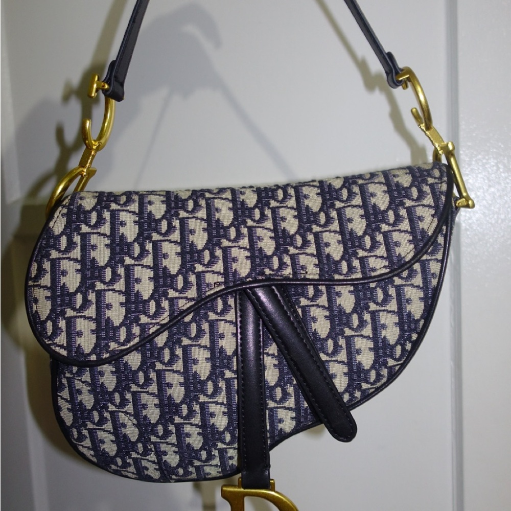 Dior Saddle Bag in Black and Cream with Gold Accents